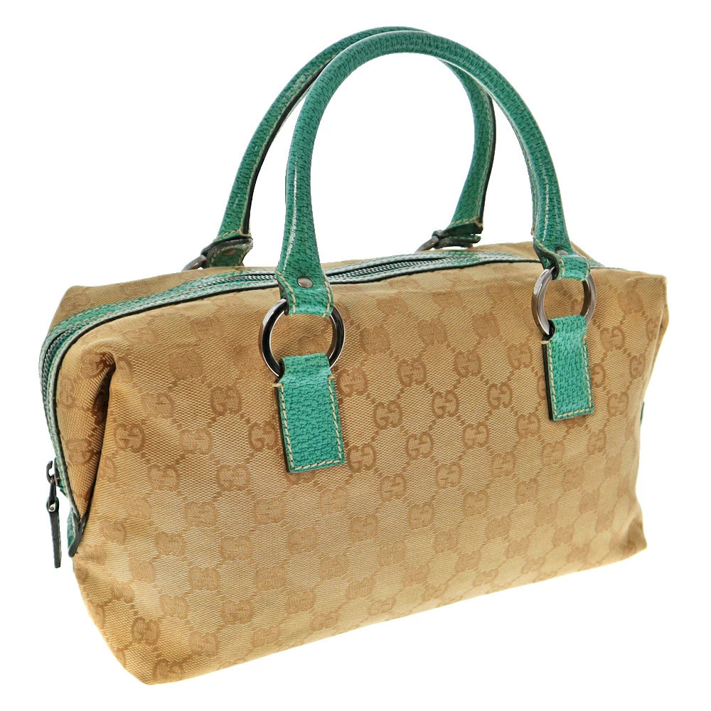 GUCCI Boston Bag Handbag Green Beige GG Canvas Leather